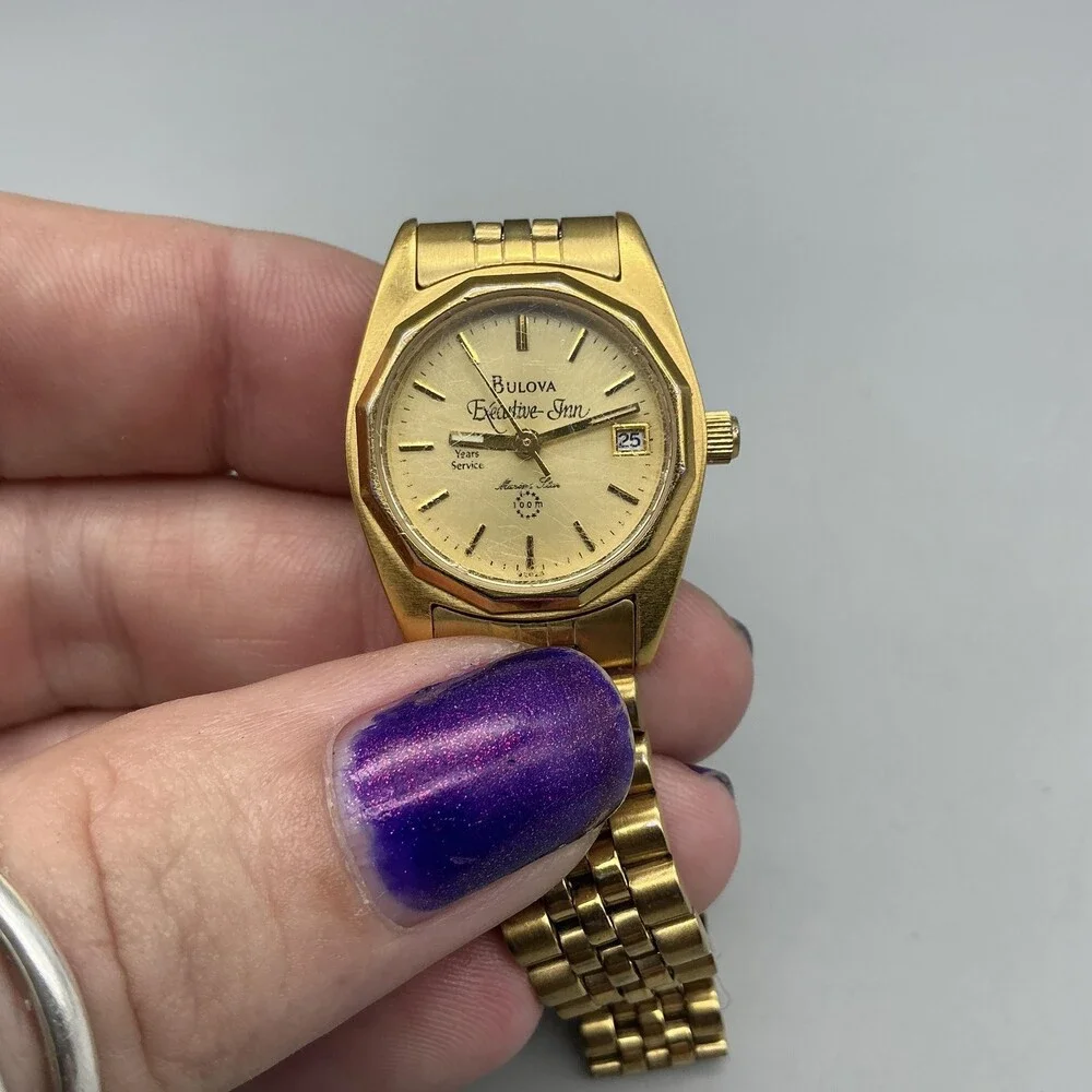 Vintage Bulova Marine Star Womens Watch 23mm Gold Tone New Battery 7.25